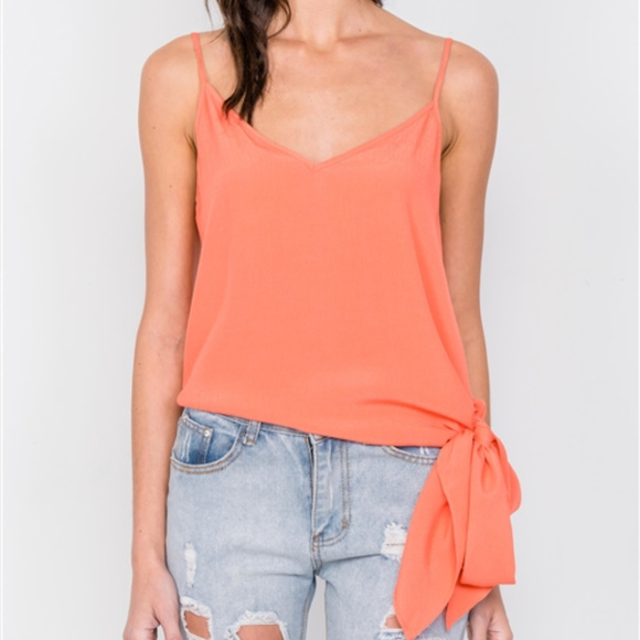 CLOSING Small New Tangerine V Neck Top - Picture 2 of 5